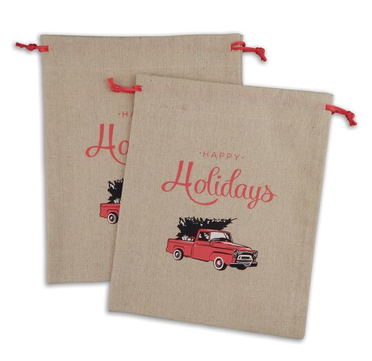 Great Papers!; Great Papers! Reusable Holiday Delivery Linen Drawstring Gift and Shopping Bags, 8" x 10", 2 Pack; Category:Christmas Wrapping Paper & Gift Bags; Image:1